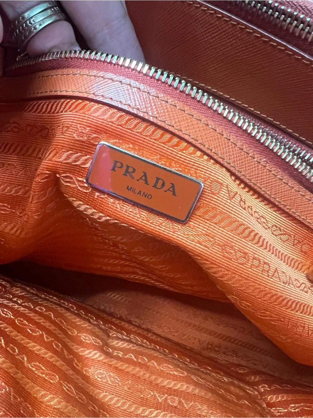 Prada Saffiano Lux Double Zip Orange Leather Tote Shoulder Bag COA